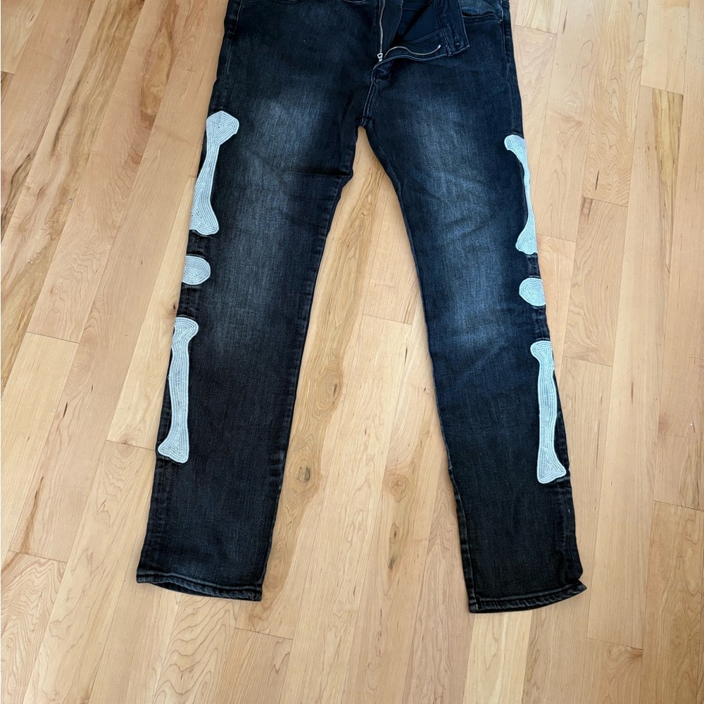 MNML Black and White Bone Detail Jeans